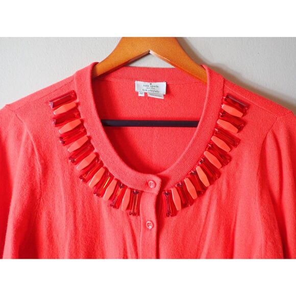 Kate Spade Jeweled Button Up Cardigan Sweater Preppy Red Medium - Picture 2 of 10